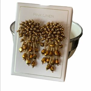 NIB Pink Linen beaded cascade gold earrings